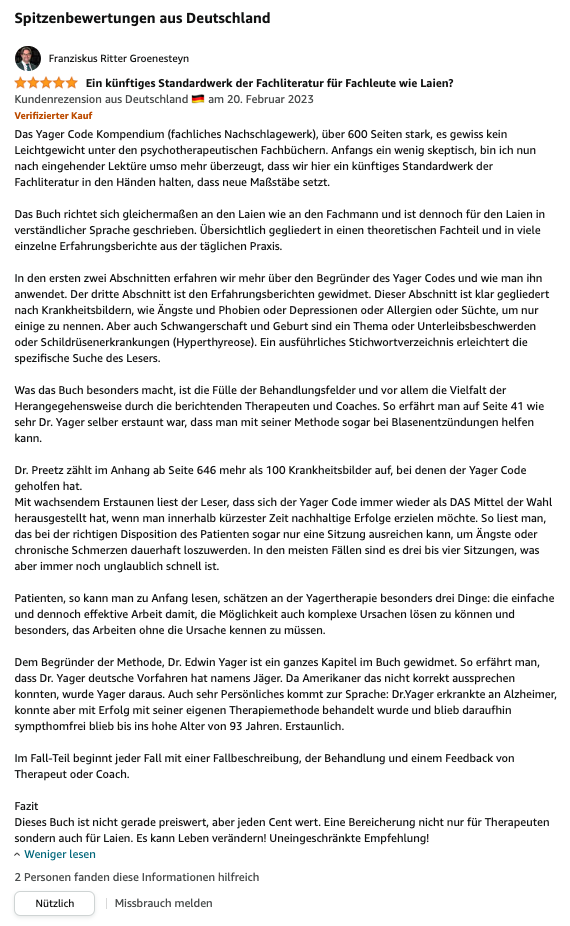 Yager-Code: 5,0 von 5 Sternen Ein künftiges Standardwerk der Fachliteratur für Fachleute wie Laien?